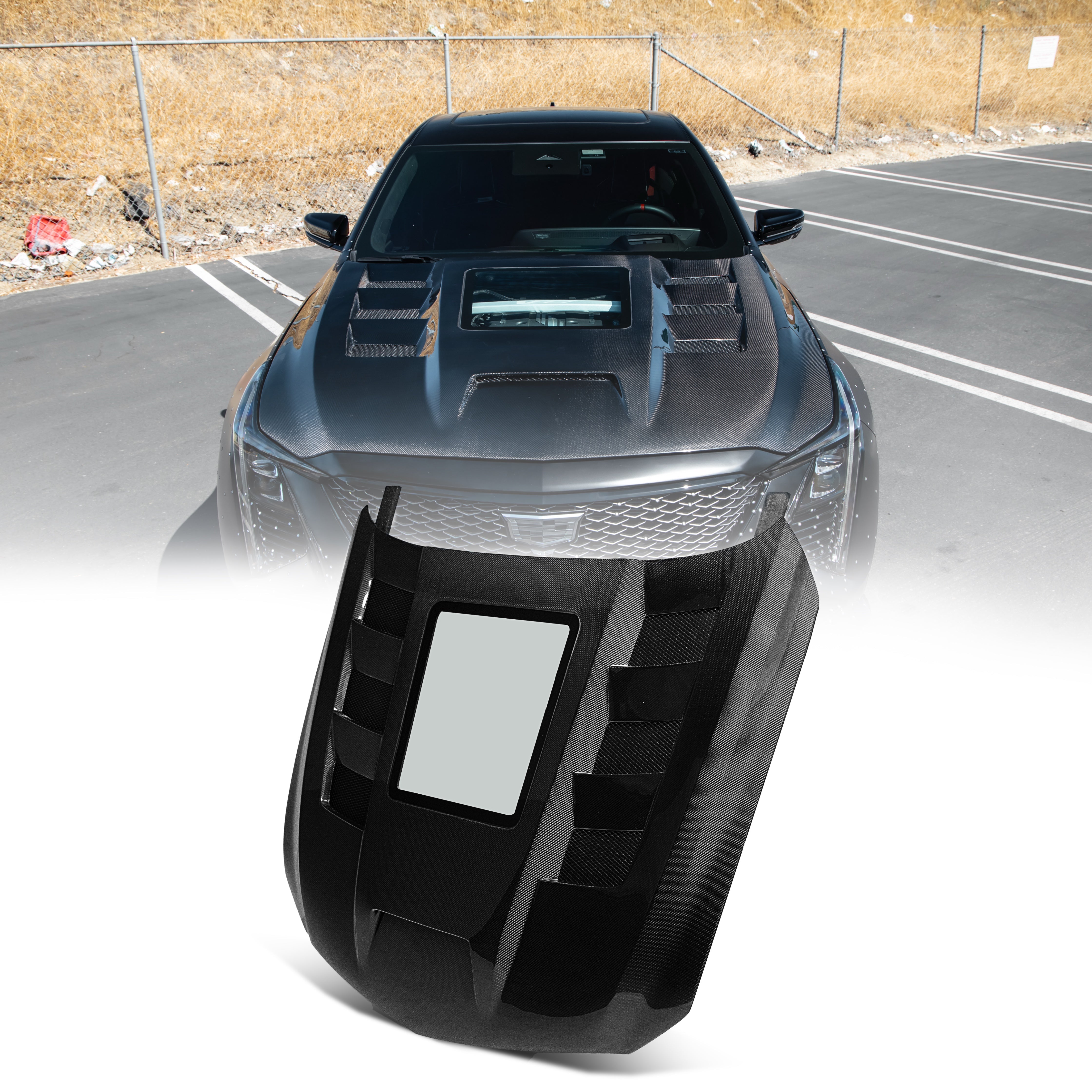 Cadillac CT5-V Blackwing Type-Terminator w/Glass Double Sided Gloss V-Shaped Dry Carbon Fiber Hood