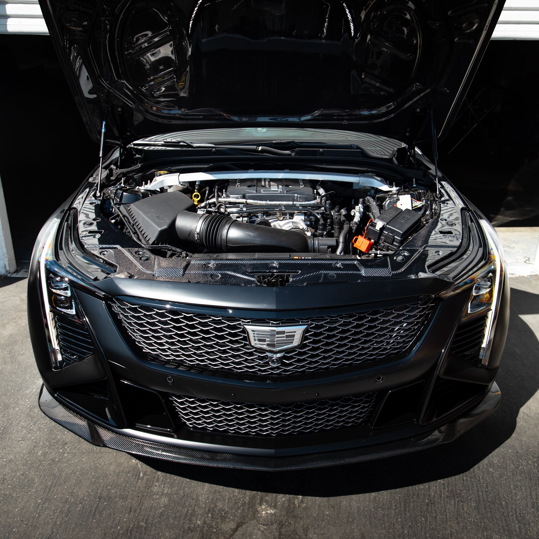 Cadillac CT5-V Blackwing Engine Panel Trim Radiator Cover Gloss Carbon Fiber 3pc Kit