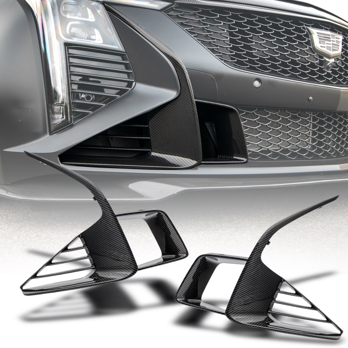 Cadillac CT5-V Blackwing Front Side Outer Grilles Pre Preg Gloss Carbon Fiber Pair