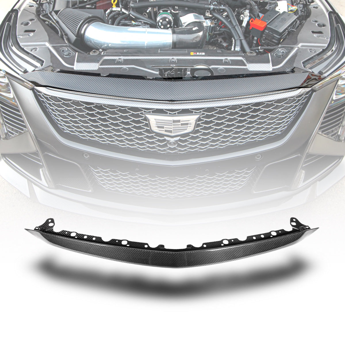 Cadillac CT5-V Blackwing Front Bumper Top Upper Shell Pre Preg Gloss Carbon Fiber Replacement