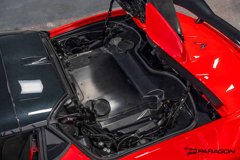 Paragon C8 Corvette Red Carbon Fiber Clear Engine Cover - Convertible