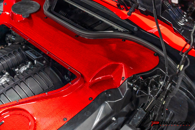 Paragon C8 Corvette Red Carbon Fiber Clear Engine Cover - Convertible