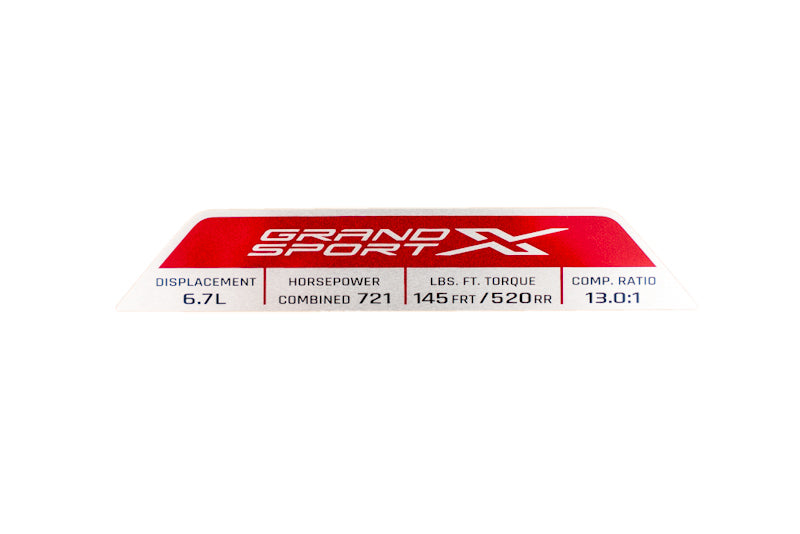 C8 Corvette Grand Sport X LS6 Engine Spec Plaque