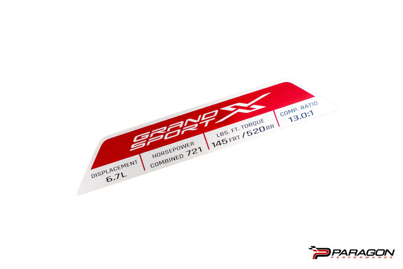 C8 Corvette Grand Sport X LS6 Engine Spec Plaque