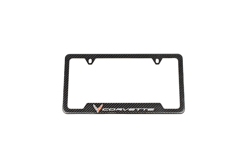 GM OEM License Plate Frame in Carbon Fiber with Corvette Crossed Flags Logo