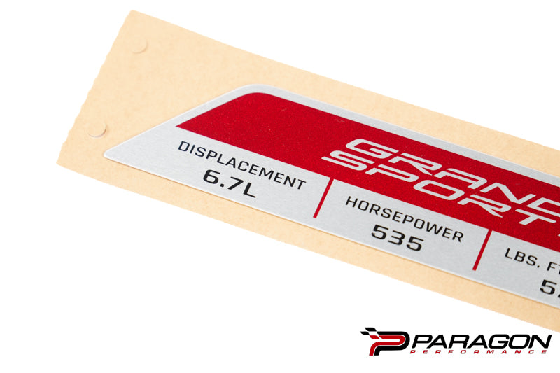 C8 Corvette Grand Sport LS6 Engine Spec Plaque