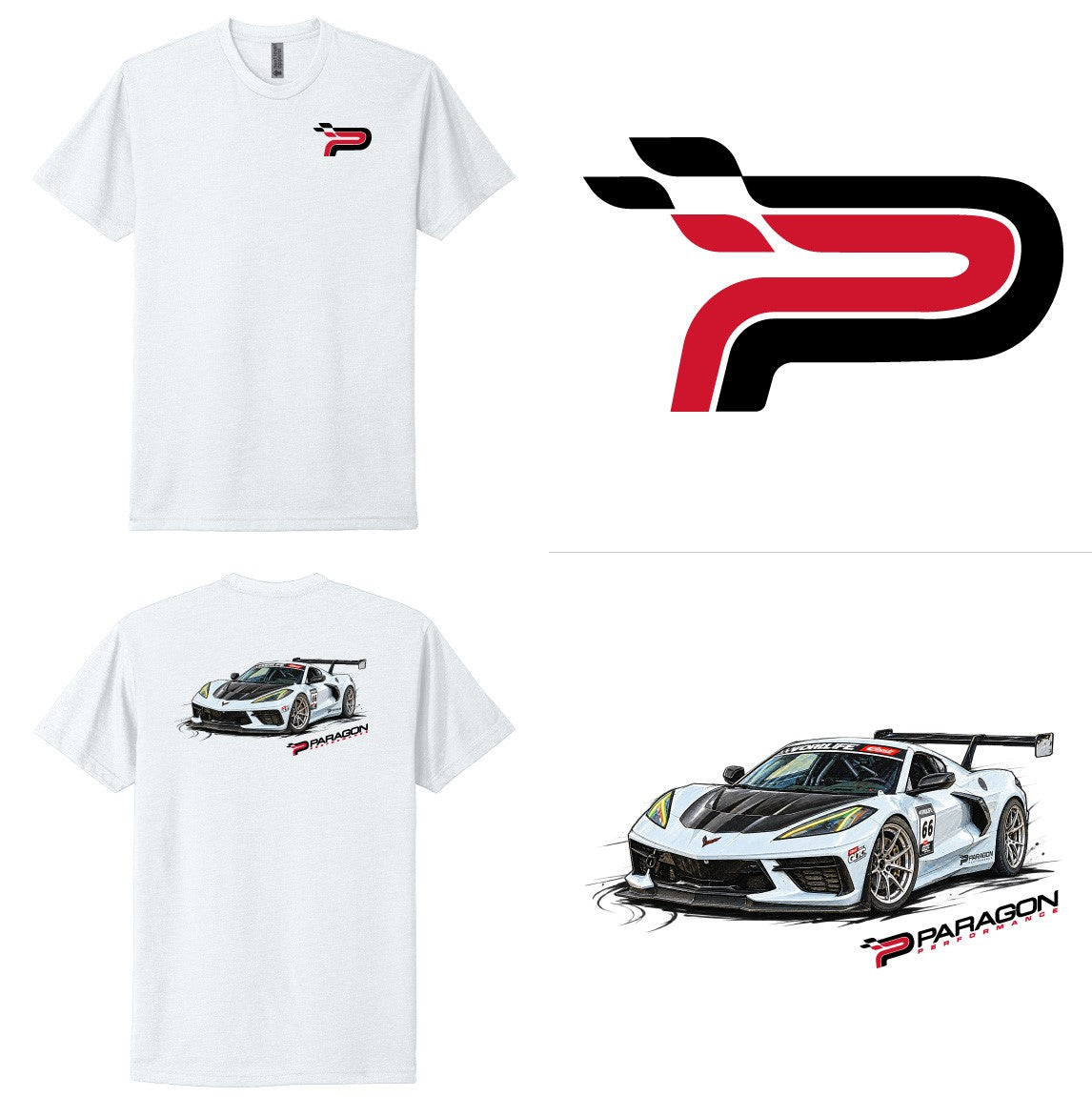 Paragon Performance White T-Shirt with Logo on front / Dotty on back