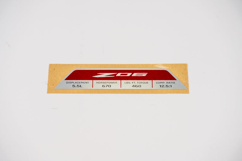 C8 Corvette Z06 Engine Spec Plaque