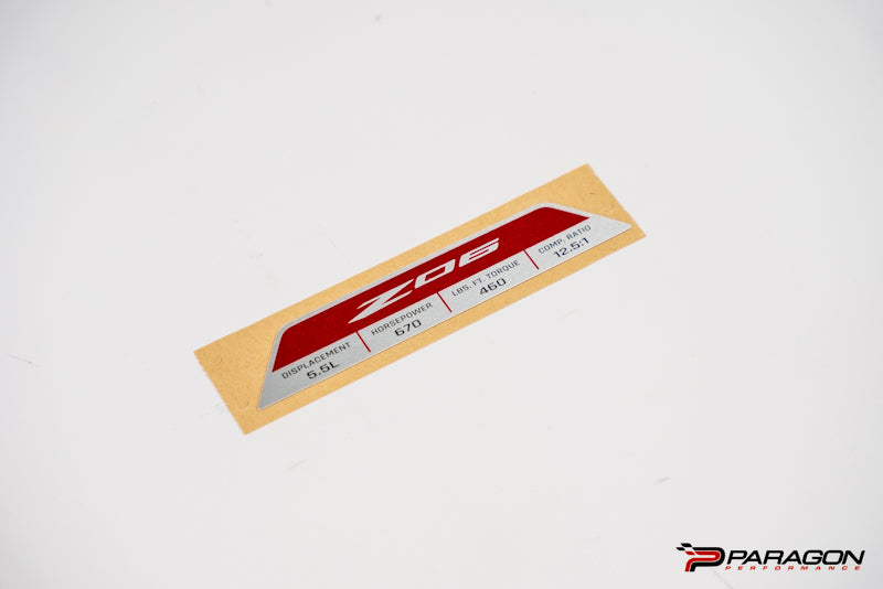 C8 Corvette Z06 Engine Spec Plaque 