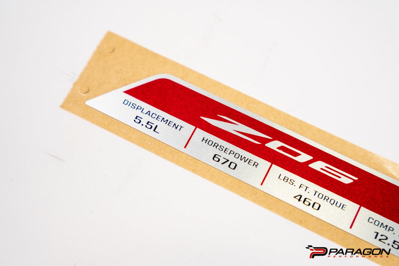 C8 Corvette Z06 Engine Spec Plaque 