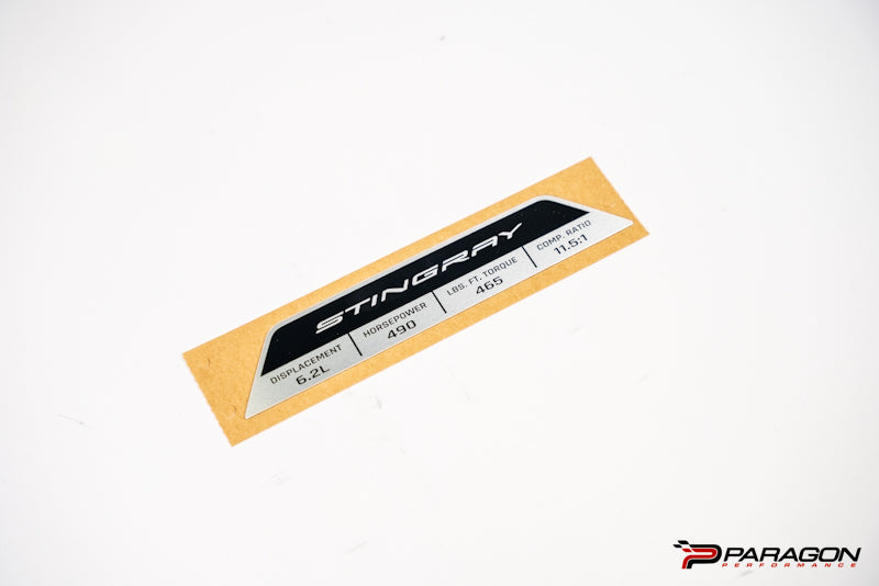 C8 Corvette Stingray Engine Spec Plaque 