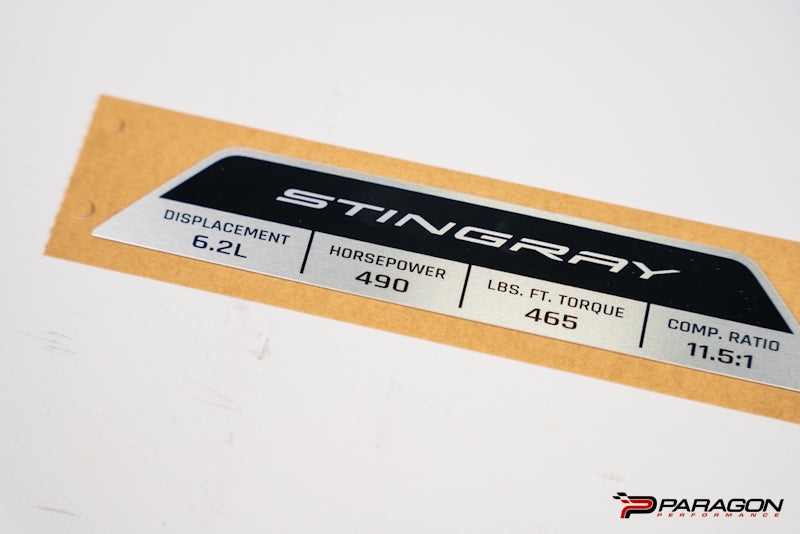 C8 Corvette Stingray Engine Spec Plaque 