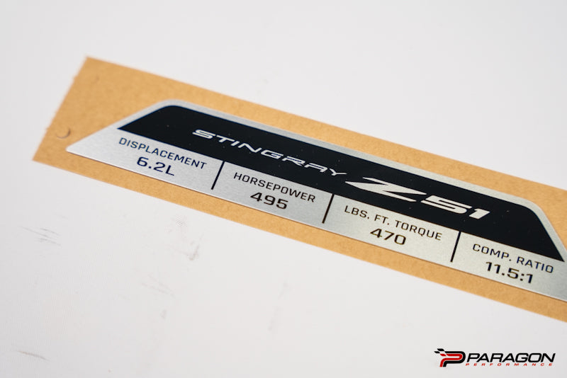 C8 Corvette Z51 Engine Spec Plaque
