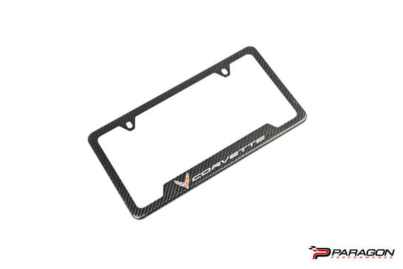 GM OEM License Plate Frame in Carbon Fiber with Corvette Crossed Flags Logo