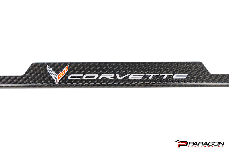 GM OEM License Plate Frame in Carbon Fiber with Corvette Crossed Flags Logo