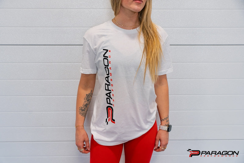 Paragon Performance White T-Shirt with Vertical Logo