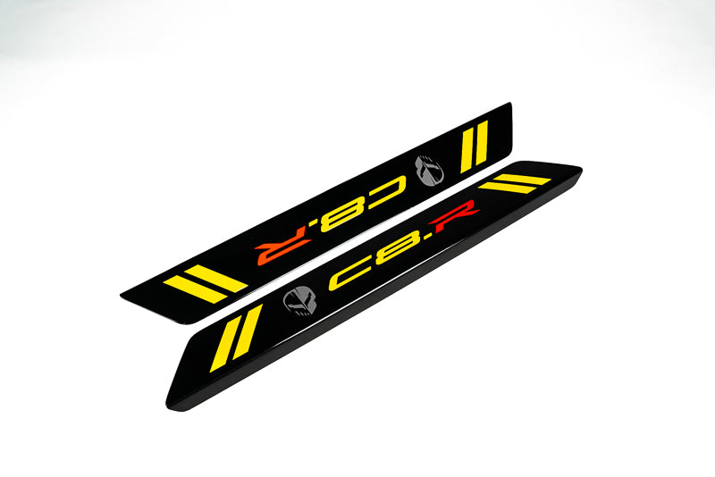AMT C8 Corvette Carbon Flash C8R Door Sill Plate Covers - Yellow Dash
