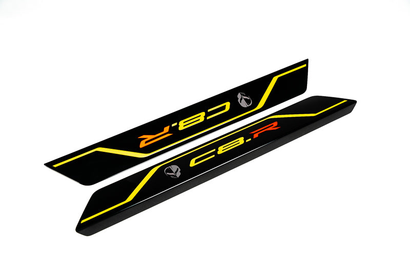 AMT C8 Corvette Carbon Flash C8R Door Sill Plate Covers - Yellow  w/ Jake Skull