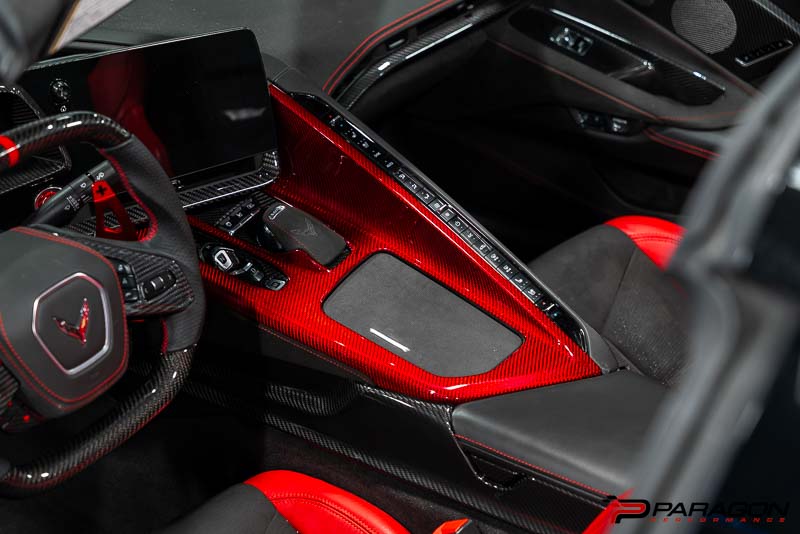 CCS C8 Corvette Red Carbon Fiber Center Console Overlay